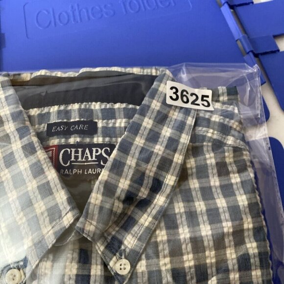 Chaps Ralph Lauren Button Down Shirt Mens M Blue Plaid Seersucker EZ Care VTG - Picture 9 of 9